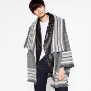 Zara Knit Grey and White Stripe Oversized Shawl Collar Cardigan size Small